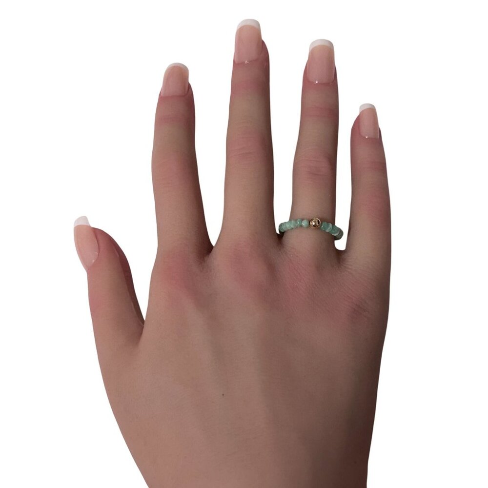 14K Gold Emerald Micro Faceted Stretch Ring Handmade Elastic Gemstone Band - Picture 7 of 7